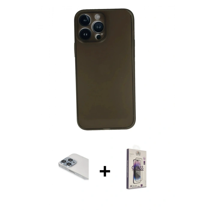 MARSİLYAN™- iPhone 13 Pro Max Kılıf Yadigar Yansıma Serisi - Siyah Bilvis 3D Cam Ekran Koruyucu + Pers Alüminyum Kamera Lens - SABE