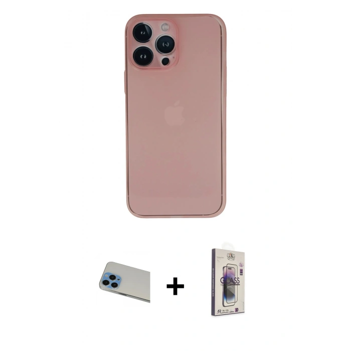 MARSİLYAN™- iPhone 13 Pro Max Kılıf Yadigar Yansıma Serisi - Siyah Bilvis 3D Cam Ekran Koruyucu + Rainbow Kamera Lens Koruma Cam - MI