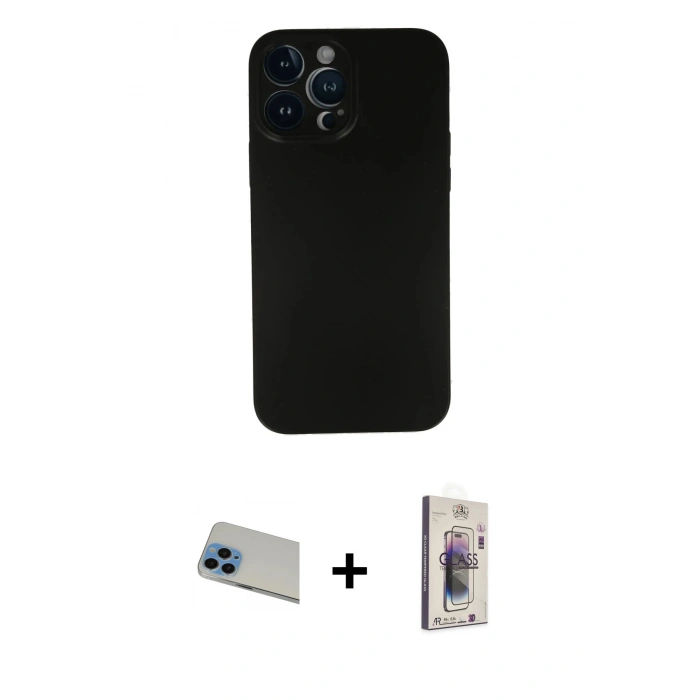 MARSİLYAN™- iPhone 13 Pro Max Kılıf Yadigar Yansıma Serisi - Siyah Bilvis 3D Cam Ekran Koruyucu + Rainbow Kamera Lens Koruma Cam - MI