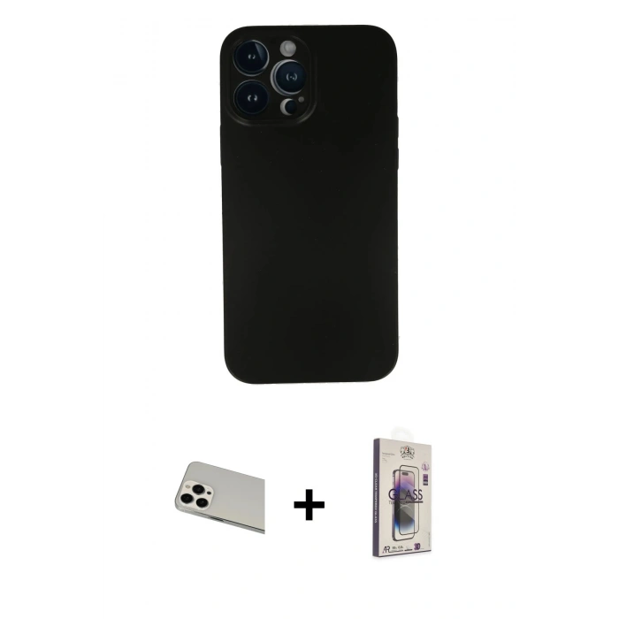 MARSİLYAN™- iPhone 13 Pro Max Kılıf Yadigar Yansıma Serisi - Siyah Bilvis 3D Cam Ekran Koruyucu + Rainbow Kamera Lens Koruma Cam - BZ