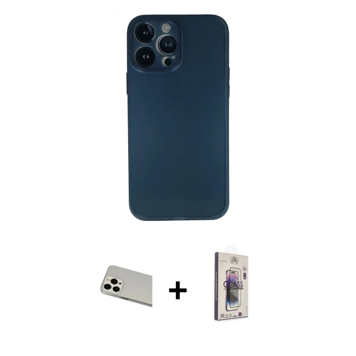 MARSİLYAN™- iPhone 13 Pro Max Kılıf Yadigar Yansıma Serisi - Siyah Bilvis 3D Cam Ekran Koruyucu + Rainbow Kamera Lens Koruma Cam - BZ