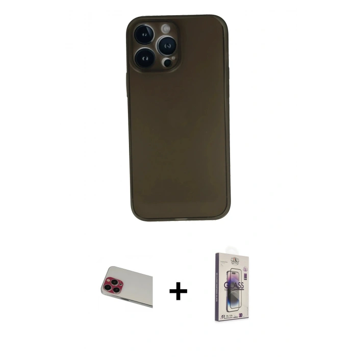 MARSİLYAN™- iPhone 13 Pro Max Kılıf Yadigar Yansıma Serisi - Siyah Bilvis 3D Cam Ekran Koruyucu + Rainbow Kamera Lens Koruma Cam - KI