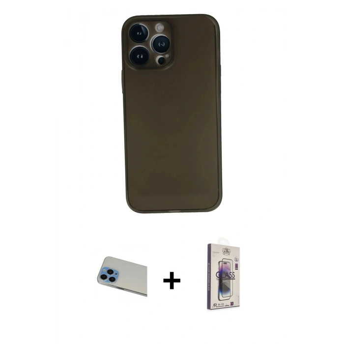 MARSİLYAN™- iPhone 13 Pro Max Kılıf Yadigar Yansıma Serisi - Siyah Bilvis 3D Cam Ekran Koruyucu + Rainbow Kamera Lens Koruma Cam - MI