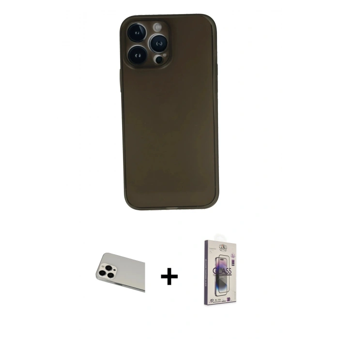 MARSİLYAN™- iPhone 13 Pro Max Kılıf Yadigar Yansıma Serisi - Siyah Bilvis 3D Cam Ekran Koruyucu + Rainbow Kamera Lens Koruma Cam - BZ