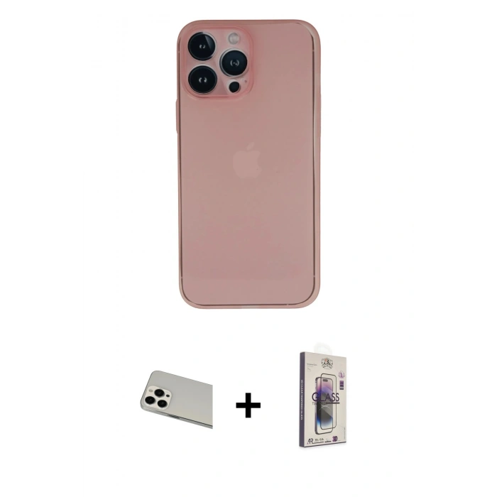 MARSİLYAN™- iPhone 13 Pro Max Kılıf Yadigar Yansıma Serisi - Siyah Bilvis 3D Cam Ekran Koruyucu + Rainbow Kamera Lens Koruma Cam - BZ