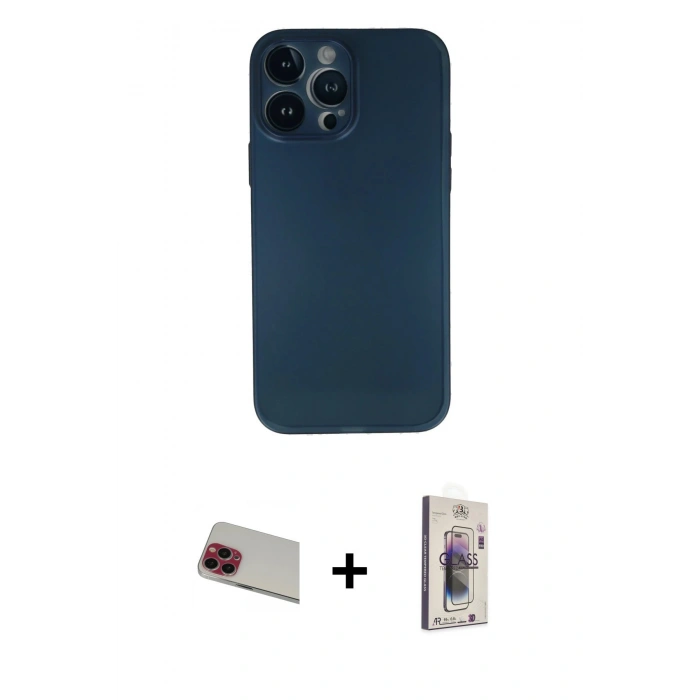 MARSİLYAN™- iPhone 13 Pro Max Kılıf Yadigar Yansıma Serisi - Siyah Bilvis 3D Cam Ekran Koruyucu + Rainbow Kamera Lens Koruma Cam - KI