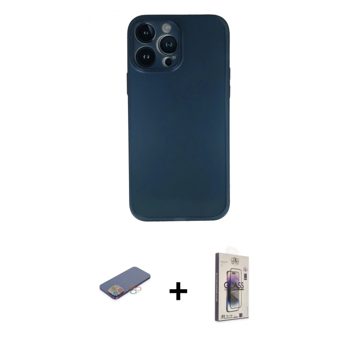MARSİLYAN™- iPhone 13 Pro Max Kılıf Yadigar Yansıma Serisi - Siyah Bilvis 3D Cam Ekran Koruyucu + Renkli Kamera Lens Koruma Cam - PE