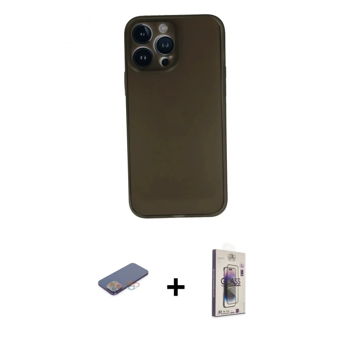 MARSİLYAN™- iPhone 13 Pro Max Kılıf Yadigar Yansıma Serisi - Siyah Bilvis 3D Cam Ekran Koruyucu + Renkli Kamera Lens Koruma Cam - PE