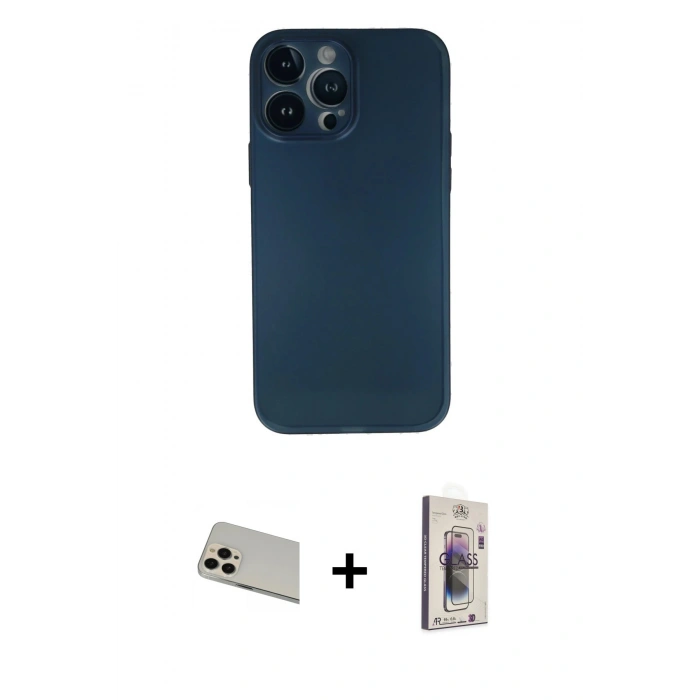 MARSİLYAN™- iPhone 13 Pro Max Kılıf Yadigar Yansıma Serisi - Siyah Bilvis 3D Cam Ekran Koruyucu + Rainbow Kamera Lens Koruma Cam - REGD
