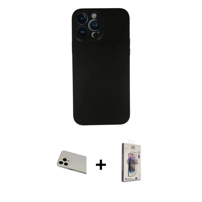 MARSİLYAN™- iPhone 13 Pro Max Kılıf Yadigar Yansıma Serisi - Siyah Bilvis 3D Cam Ekran Koruyucu + Rainbow Kamera Lens Koruma Cam - REGD
