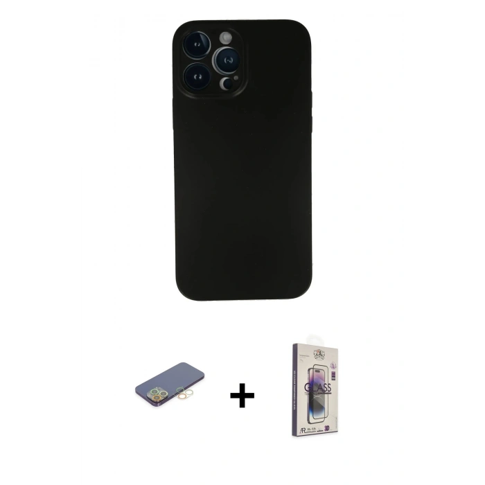 MARSİLYAN™- iPhone 13 Pro Max Kılıf Yadigar Yansıma Serisi - Siyah Bilvis 3D Cam Ekran Koruyucu + Renkli Kamera Lens Koruma Cam - SI