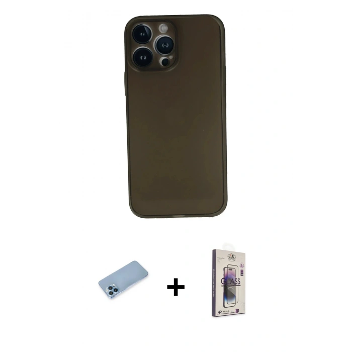 MARSİLYAN™- iPhone 13 Pro Max Kılıf Yadigar Yansıma Serisi - Siyah Bilvis 3D Cam Ekran Koruyucu + Shine Kamera Lens Koruma Cam - MI