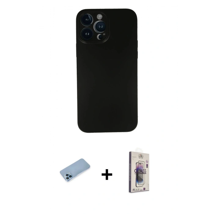 MARSİLYAN™- iPhone 13 Pro Max Kılıf Yadigar Yansıma Serisi - Siyah Bilvis 3D Cam Ekran Koruyucu + Shine Kamera Lens Koruma Cam - MI