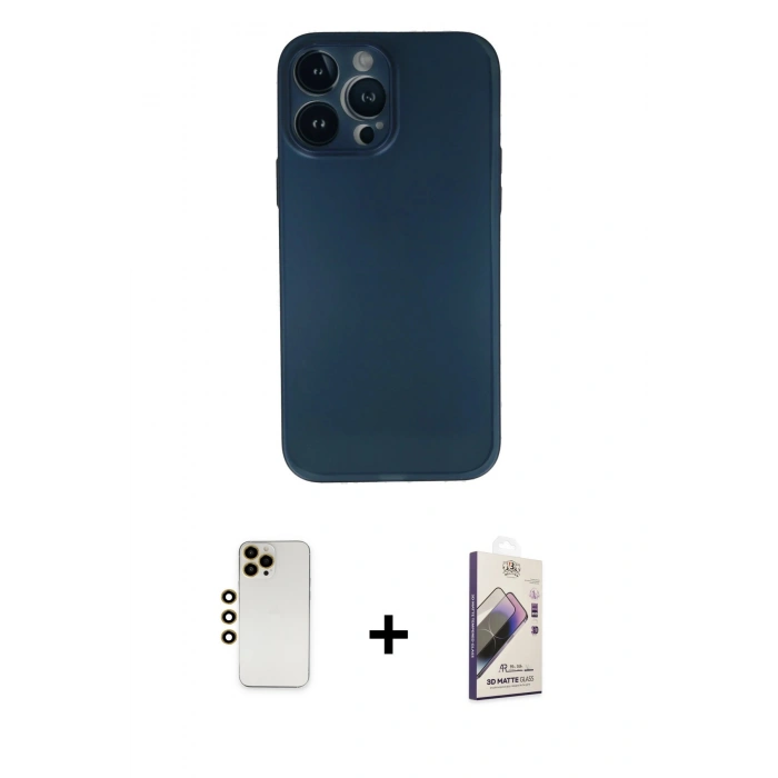 MARSİLYAN™- iPhone 13 Pro Max Kılıf Yadigar Yansıma Serisi - Siyah Bilvis 3D Mat Cam Ekran Koruyucu + Gold Shine Kamera Lens