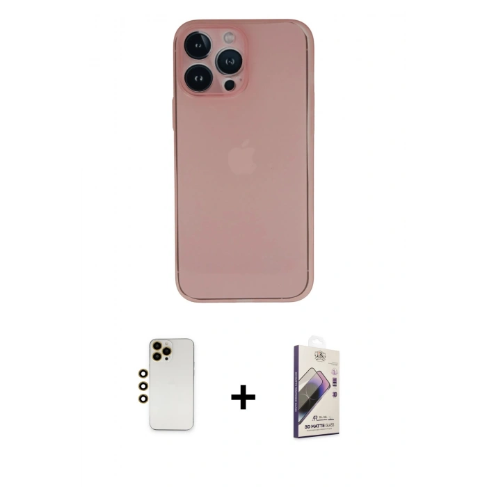MARSİLYAN™- iPhone 13 Pro Max Kılıf Yadigar Yansıma Serisi - Siyah Bilvis 3D Mat Cam Ekran Koruyucu + Gold Shine Kamera Lens