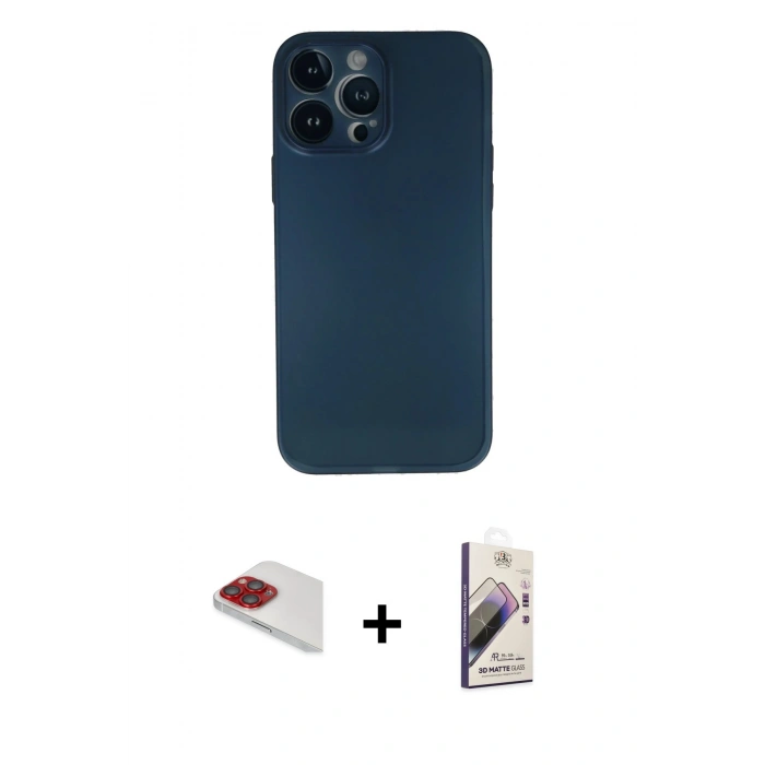 MARSİLYAN™- iPhone 13 Pro Max Kılıf Yadigar Yansıma Serisi - Siyah Bilvis 3D Mat Cam Ekran Koruyucu + Kırmızı Pers Alüminyum Kamera Lens