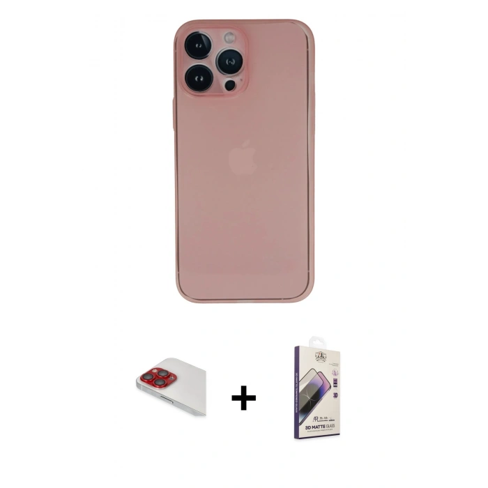 MARSİLYAN™- iPhone 13 Pro Max Kılıf Yadigar Yansıma Serisi - Siyah Bilvis 3D Mat Cam Ekran Koruyucu + Kırmızı Pers Alüminyum Kamera Lens