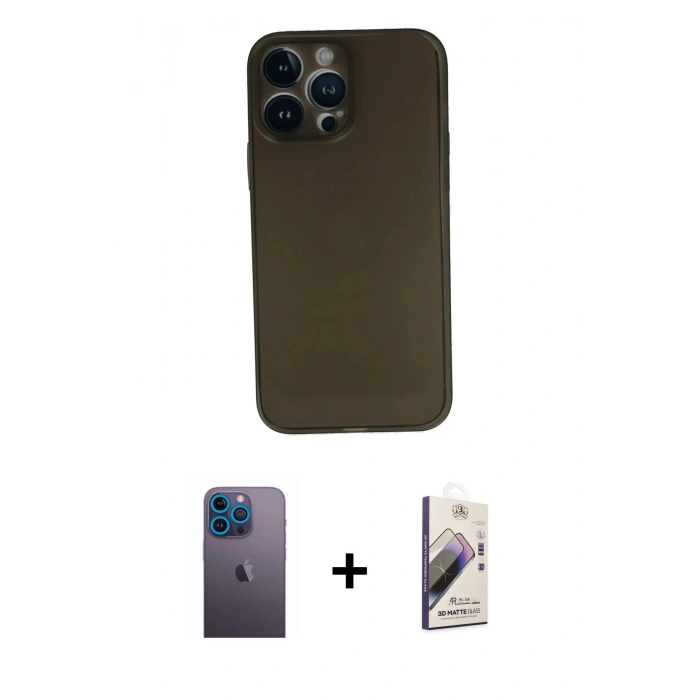 MARSİLYAN™- iPhone 13 Pro Max Kılıf Yadigar Yansıma Serisi - Siyah Bilvis 3D Mat Cam Ekran Koruyucu + Neon Fosforlu Kamera Lens - MI