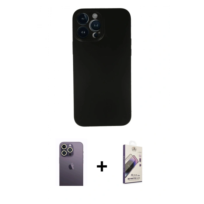 MARSİLYAN™- iPhone 13 Pro Max Kılıf Yadigar Yansıma Serisi - Siyah Bilvis 3D Mat Cam Ekran Koruyucu + Neon Fosforlu Kamera Lens - BZ