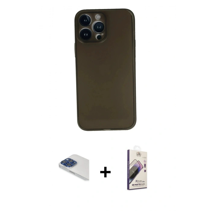 MARSİLYAN™- iPhone 13 Pro Max Kılıf Yadigar Yansıma Serisi - Siyah Bilvis 3D Mat Cam Ekran Koruyucu + Pers Alüminyum Kamera Lens - LT