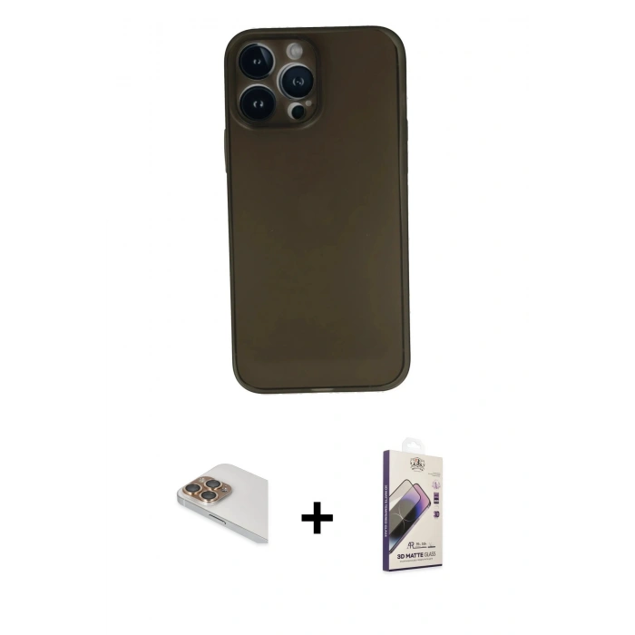 MARSİLYAN™- iPhone 13 Pro Max Kılıf Yadigar Yansıma Serisi - Siyah Bilvis 3D Mat Cam Ekran Koruyucu + Pers Alüminyum Kamera Lens - GD