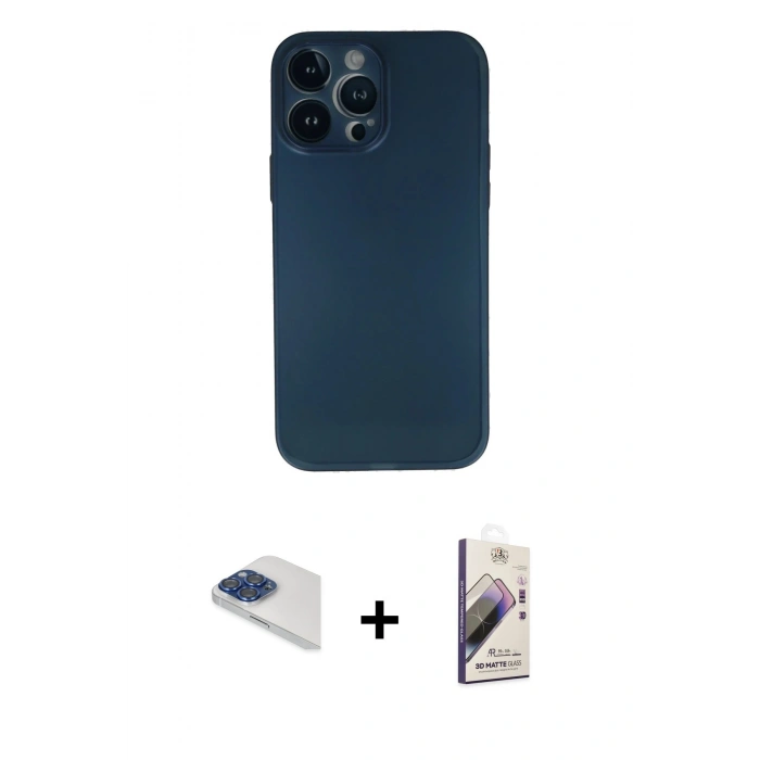 MARSİLYAN™- iPhone 13 Pro Max Kılıf Yadigar Yansıma Serisi - Siyah Bilvis 3D Mat Cam Ekran Koruyucu + Pers Alüminyum Kamera Lens - LT