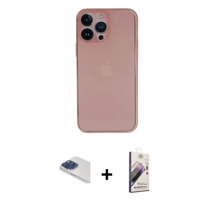 MARSİLYAN™- iPhone 13 Pro Max Kılıf Yadigar Yansıma Serisi - Siyah Bilvis 3D Mat Cam Ekran Koruyucu + Pers Alüminyum Kamera Lens - LT