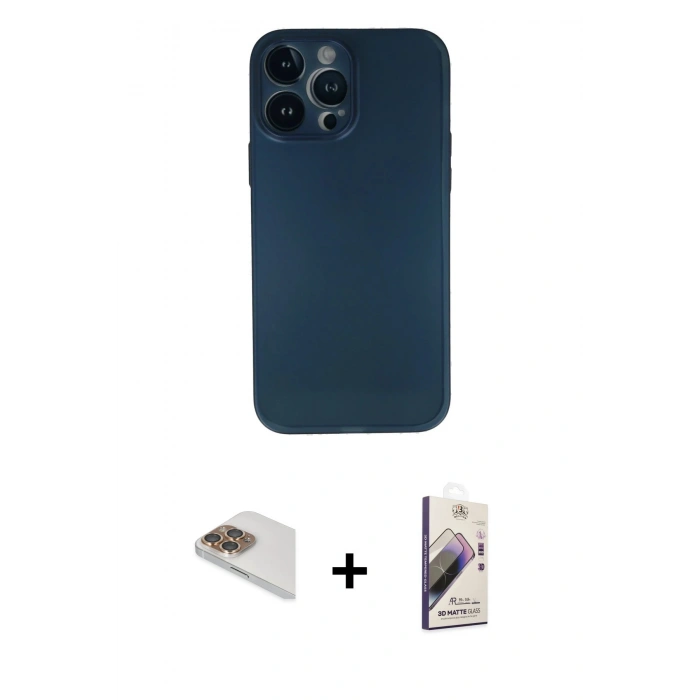 MARSİLYAN™- iPhone 13 Pro Max Kılıf Yadigar Yansıma Serisi - Siyah Bilvis 3D Mat Cam Ekran Koruyucu + Pers Alüminyum Kamera Lens - GD