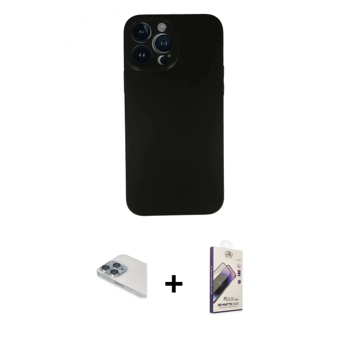 MARSİLYAN™- iPhone 13 Pro Max Kılıf Yadigar Yansıma Serisi - Siyah Bilvis 3D Mat Cam Ekran Koruyucu + Pers Alüminyum Kamera Lens - SABE