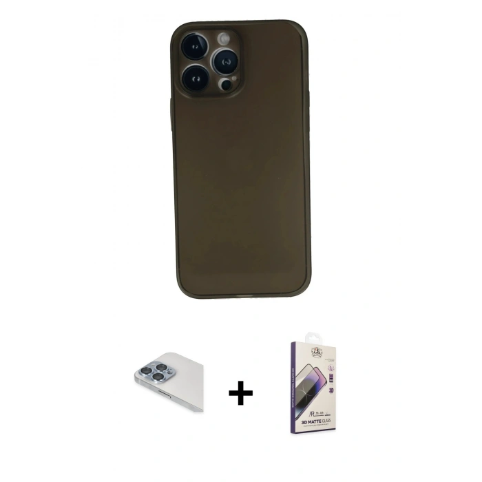 MARSİLYAN™- iPhone 13 Pro Max Kılıf Yadigar Yansıma Serisi - Siyah Bilvis 3D Mat Cam Ekran Koruyucu + Pers Alüminyum Kamera Lens - SABE