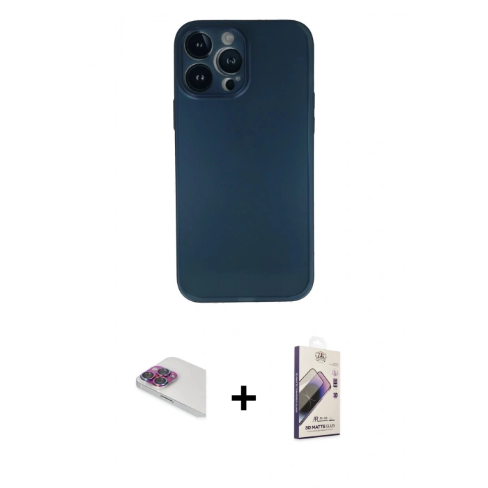 MARSİLYAN™- iPhone 13 Pro Max Kılıf Yadigar Yansıma Serisi - Siyah Bilvis 3D Mat Cam Ekran Koruyucu + Pers Alüminyum Kamera Lens - GI