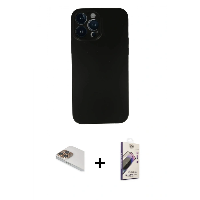 MARSİLYAN™- iPhone 13 Pro Max Kılıf Yadigar Yansıma Serisi - Siyah Bilvis 3D Mat Cam Ekran Koruyucu + Pers Alüminyum Kamera Lens - GD