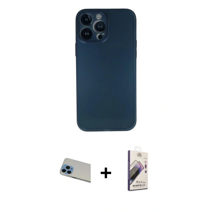 MARSİLYAN™- iPhone 13 Pro Max Kılıf Yadigar Yansıma Serisi - Siyah Bilvis 3D Mat Cam Ekran Koruyucu + Rainbow Kamera Lens Koruma Cam - MI