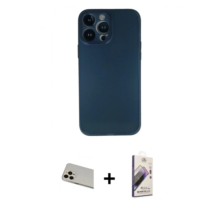MARSİLYAN™- iPhone 13 Pro Max Kılıf Yadigar Yansıma Serisi - Siyah Bilvis 3D Mat Cam Ekran Koruyucu + Rainbow Kamera Lens Koruma Cam - REGD