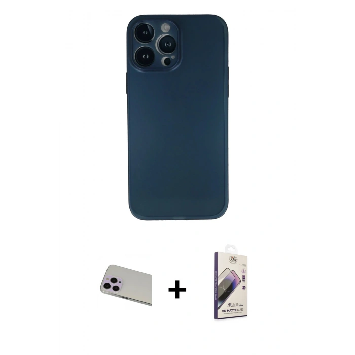 MARSİLYAN™- iPhone 13 Pro Max Kılıf Yadigar Yansıma Serisi - Siyah Bilvis 3D Mat Cam Ekran Koruyucu + Rainbow Kamera Lens Koruma Cam - MR