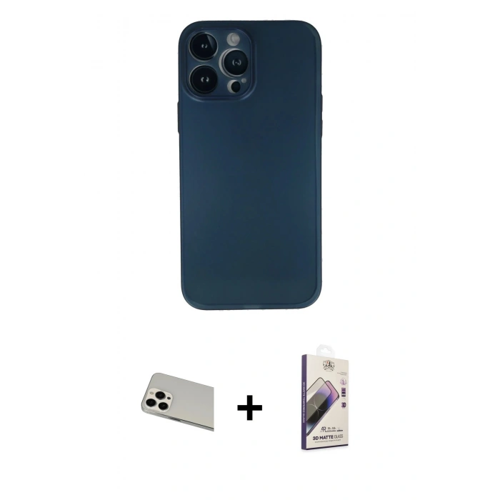 MARSİLYAN™- iPhone 13 Pro Max Kılıf Yadigar Yansıma Serisi - Siyah Bilvis 3D Mat Cam Ekran Koruyucu + Rainbow Kamera Lens Koruma Cam - BZ