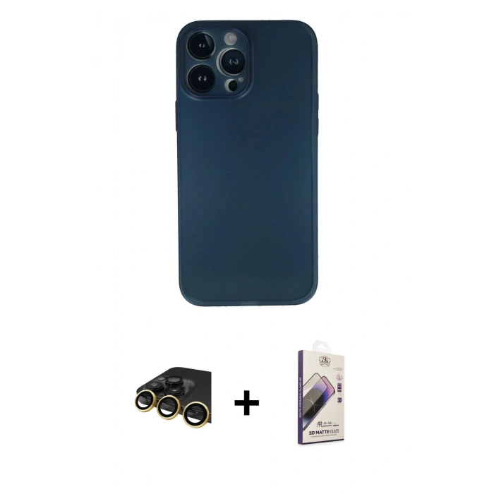 MARSİLYAN™- iPhone 13 Pro Max Kılıf Yadigar Yansıma Serisi - Siyah Bilvis 3D Mat Cam Ekran Koruyucu + Raze Metal Kamera Lens - GD