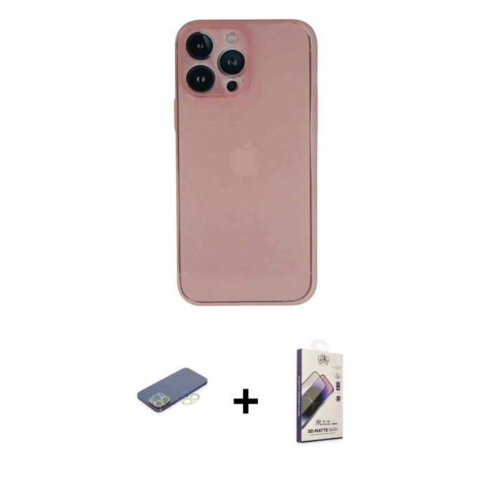 MARSİLYAN™- iPhone 13 Pro Max Kılıf Yadigar Yansıma Serisi - Siyah Bilvis 3D Mat Cam Ekran Koruyucu + Renkli Kamera Lens Koruma Cam - YL