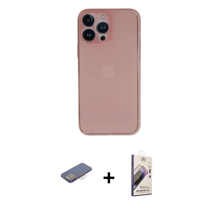 MARSİLYAN™- iPhone 13 Pro Max Kılıf Yadigar Yansıma Serisi - Siyah Bilvis 3D Mat Cam Ekran Koruyucu + Renkli Kamera Lens Koruma Cam - PE
