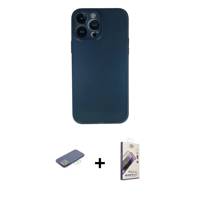 MARSİLYAN™- iPhone 13 Pro Max Kılıf Yadigar Yansıma Serisi - Siyah Bilvis 3D Mat Cam Ekran Koruyucu + Renkli Kamera Lens Koruma Cam - YL