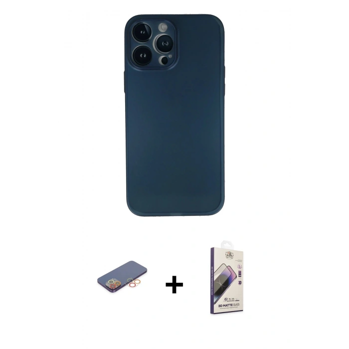 MARSİLYAN™- iPhone 13 Pro Max Kılıf Yadigar Yansıma Serisi - Siyah Bilvis 3D Mat Cam Ekran Koruyucu + Renkli Kamera Lens Koruma Cam - TU
