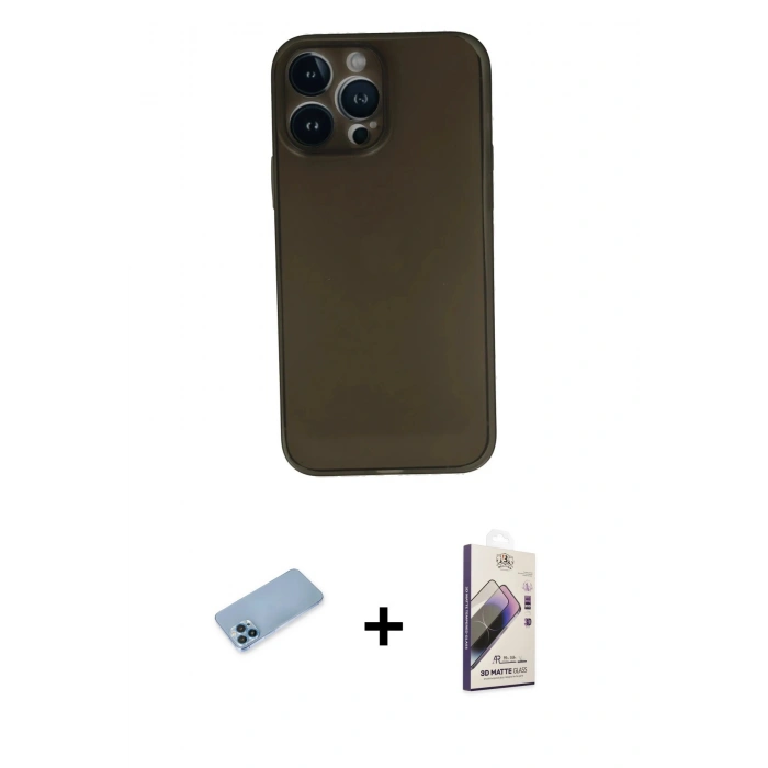 MARSİLYAN™- iPhone 13 Pro Max Kılıf Yadigar Yansıma Serisi - Siyah Bilvis 3D Mat Cam Ekran Koruyucu + Shine Kamera Lens Koruma Cam - MI