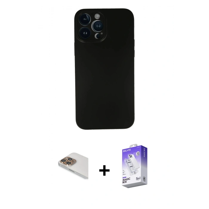 MARSİLYAN™- iPhone 13 Pro Max Kılıf Yadigar Yansıma Serisi - Siyah Bilvis 5in1 3D Magic Cam Ekran Koruyucu + Pers Alüminyum Kamera Lens - GD