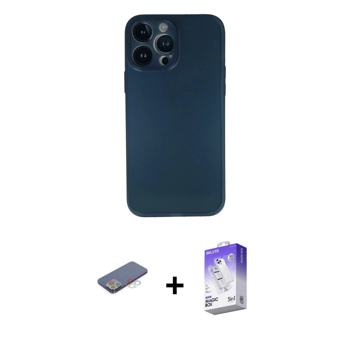 MARSİLYAN™- iPhone 13 Pro Max Kılıf Yadigar Yansıma Serisi - Siyah Bilvis 5in1 3D Magic Cam Ekran Koruyucu + Renkli Kamera Lens Koruma Cam - MI