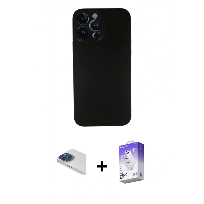 MARSİLYAN™- iPhone 13 Pro Max Kılıf Yadigar Yansıma Serisi - Siyah Bilvis 5in1 3D Magic Cam Ekran Koruyucu + Pers Alüminyum Kamera Lens - LT