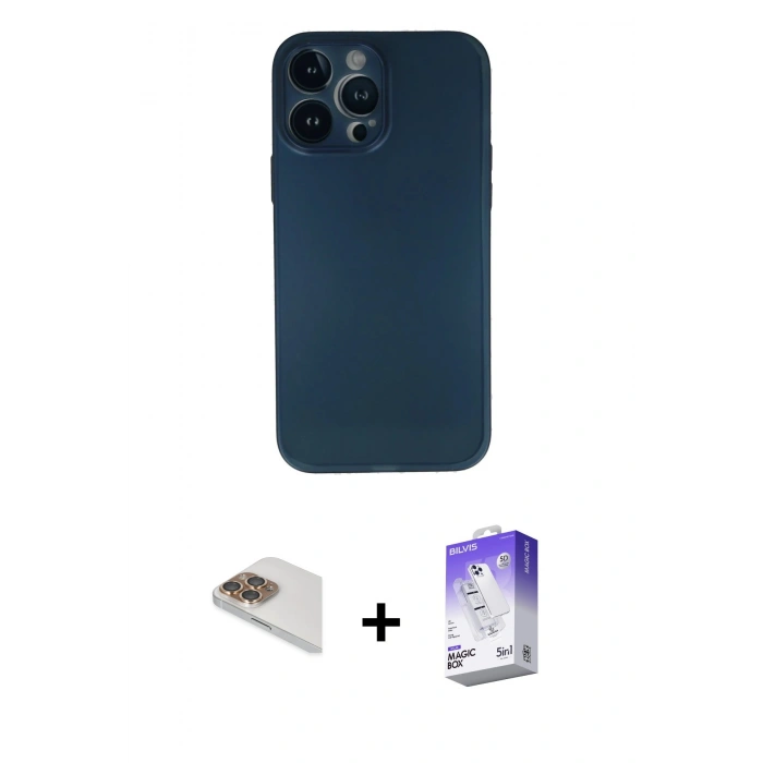 MARSİLYAN™- iPhone 13 Pro Max Kılıf Yadigar Yansıma Serisi - Siyah Bilvis 5in1 3D Magic Cam Ekran Koruyucu + Pers Alüminyum Kamera Lens - GD