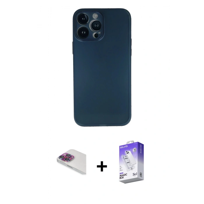 MARSİLYAN™- iPhone 13 Pro Max Kılıf Yadigar Yansıma Serisi - Siyah Bilvis 5in1 3D Magic Cam Ekran Koruyucu + Pers Alüminyum Kamera Lens - GI