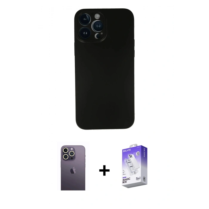MARSİLYAN™- iPhone 13 Pro Max Kılıf Yadigar Yansıma Serisi - Siyah Bilvis 5in1 3D Magic Cam Ekran Koruyucu + Neon Fosforlu Kamera Lens - BZ