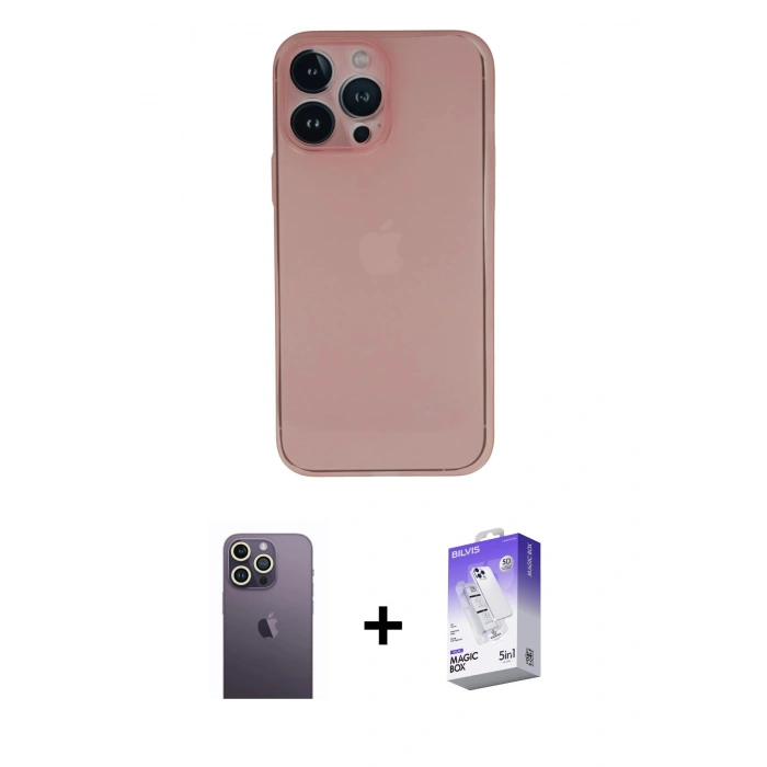 MARSİLYAN™- iPhone 13 Pro Max Kılıf Yadigar Yansıma Serisi - Siyah Bilvis 5in1 3D Magic Cam Ekran Koruyucu + Neon Fosforlu Kamera Lens - BZ