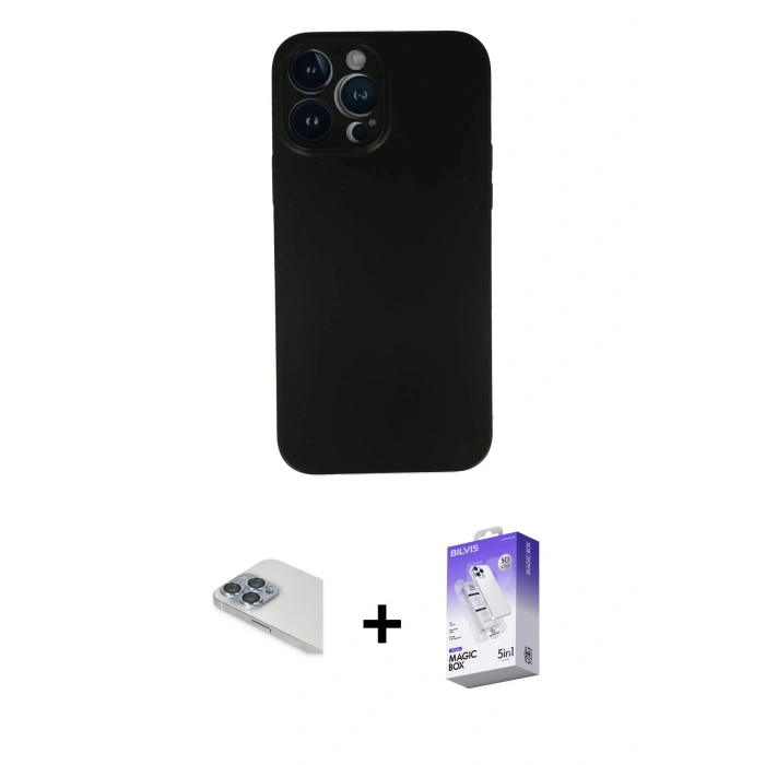 MARSİLYAN™- iPhone 13 Pro Max Kılıf Yadigar Yansıma Serisi - Siyah Bilvis 5in1 3D Magic Cam Ekran Koruyucu + Pers Alüminyum Kamera Lens - SABE